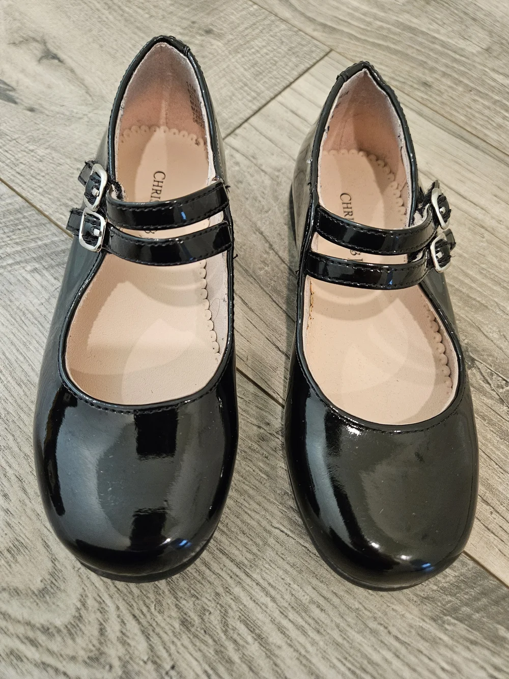 Girls Black Preppy Patent Double-Strap Velcro Dress Shoes Sz.11